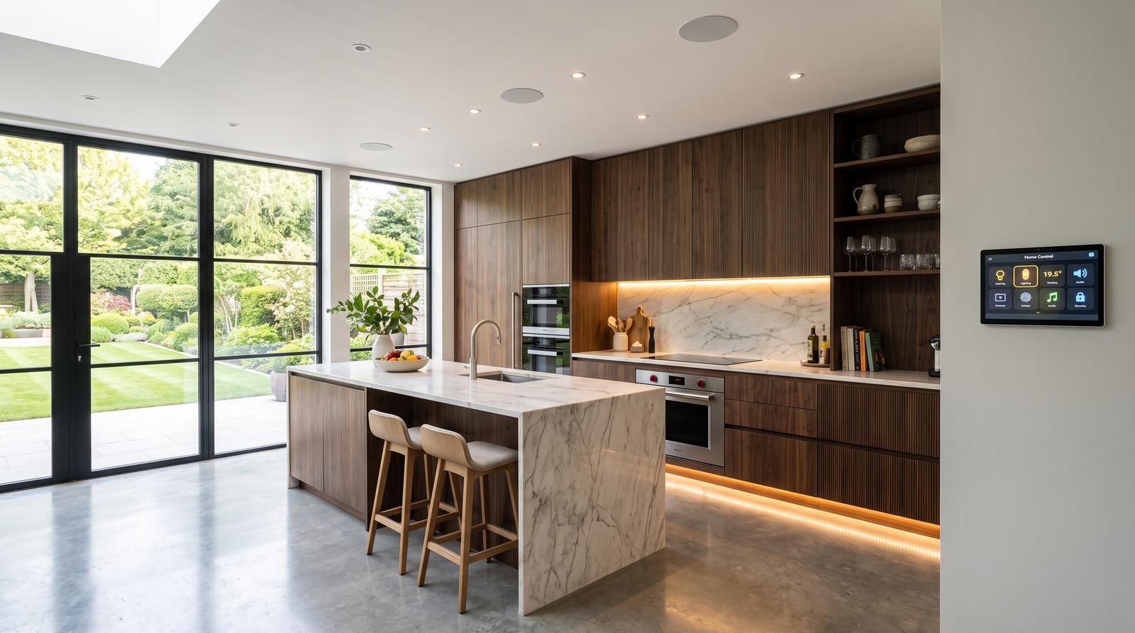 Kitchen lighting keypad set into the joinery